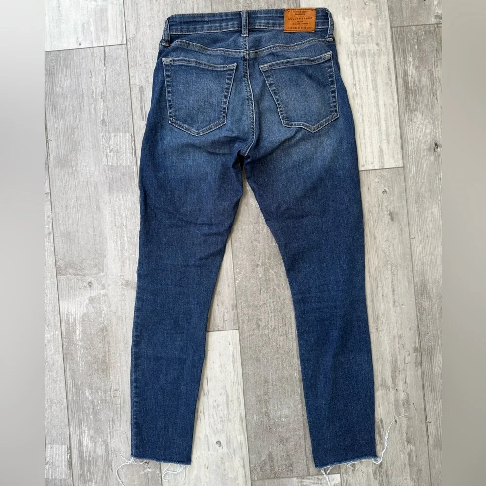 Lucky Brand Bridgette Mid Rise Skinny Jeans Raw Hem Blue Denim 0/25 Ankle - Picture 5 of 9